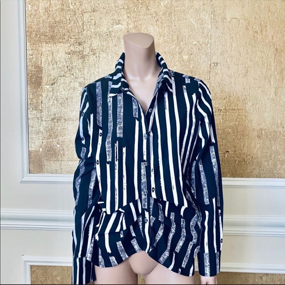 Patrizia Luca black/white striped draped blouse M
